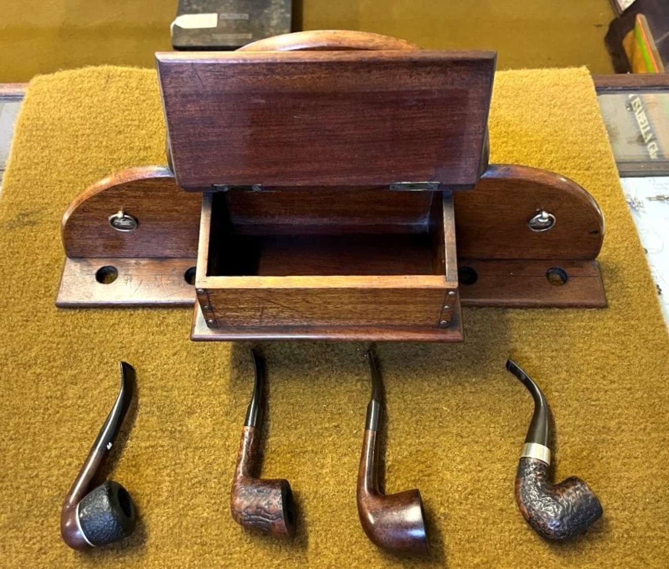 Vintage Mahogany Wall Hanging Pipe Rack