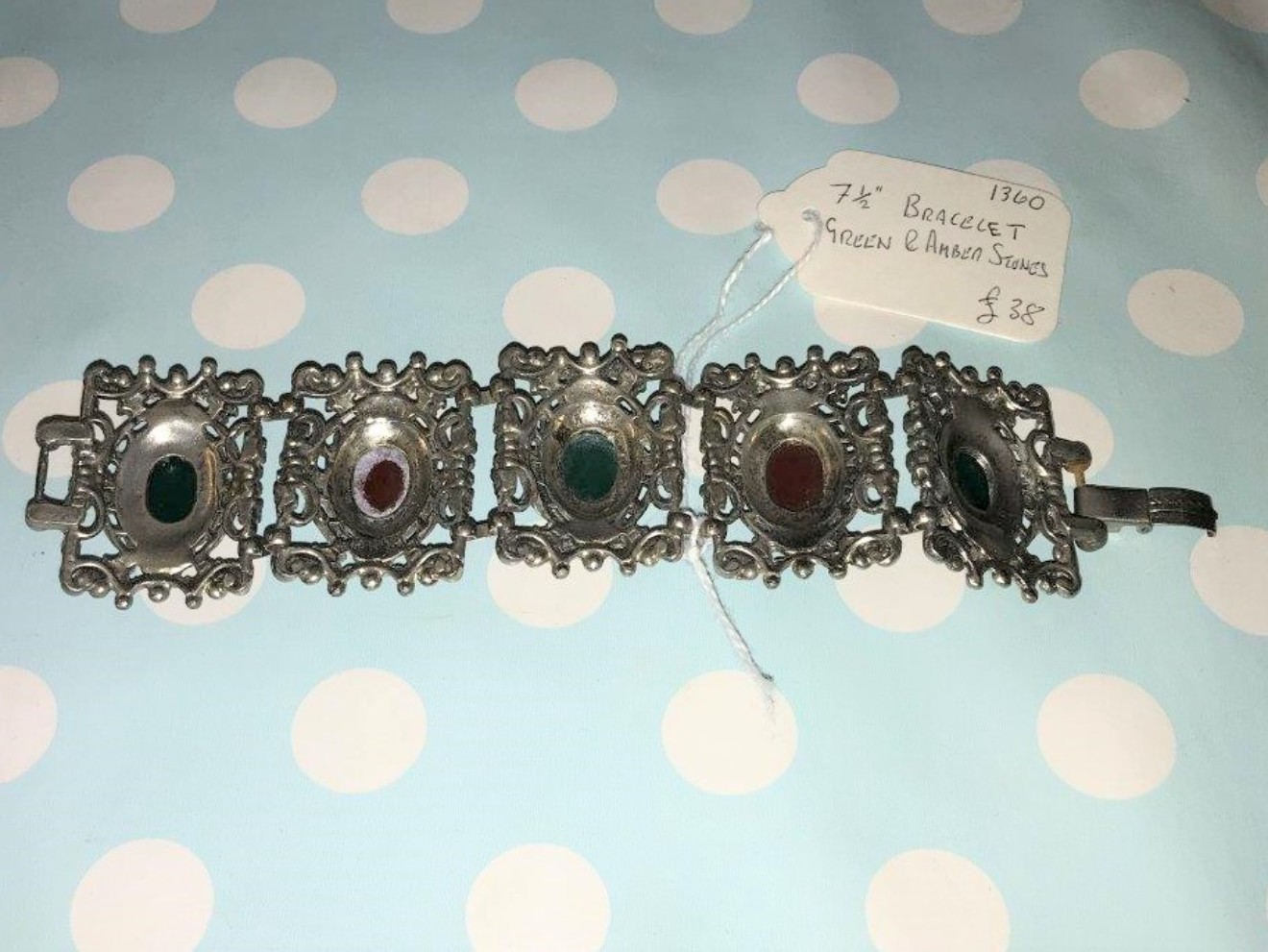 Bracelet Amber and Green Stones