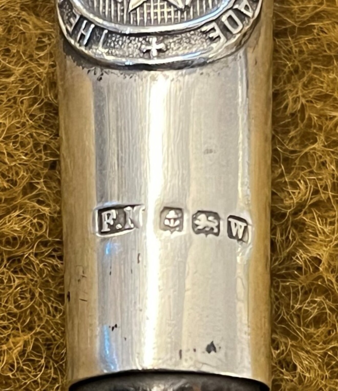 Antique St John's Ambulance Brigade Swagger Stick with Sterling Silver Top and Tip