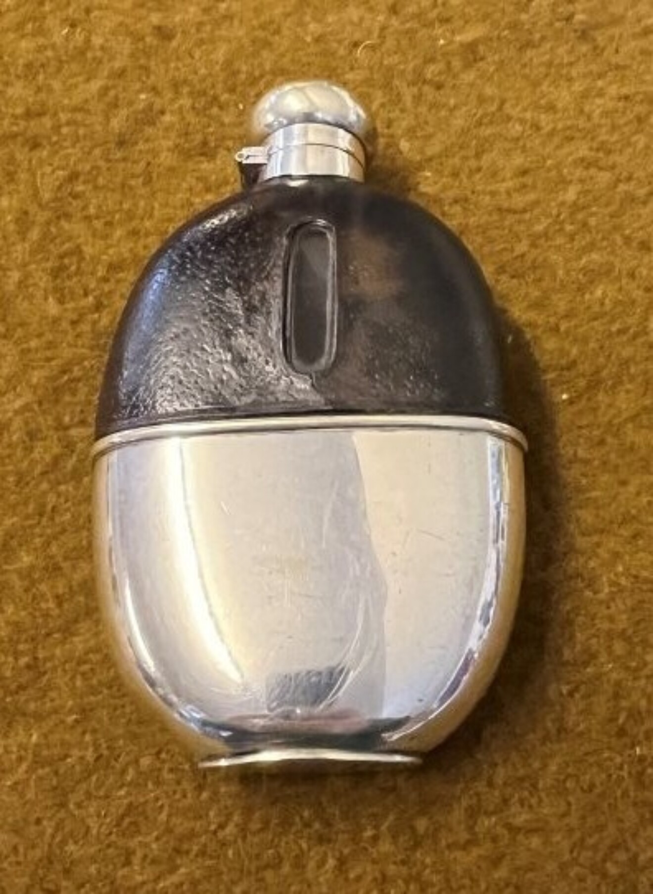 Antique Silver Plated Leather Bound Spirit Flask by Mappin Brothers London