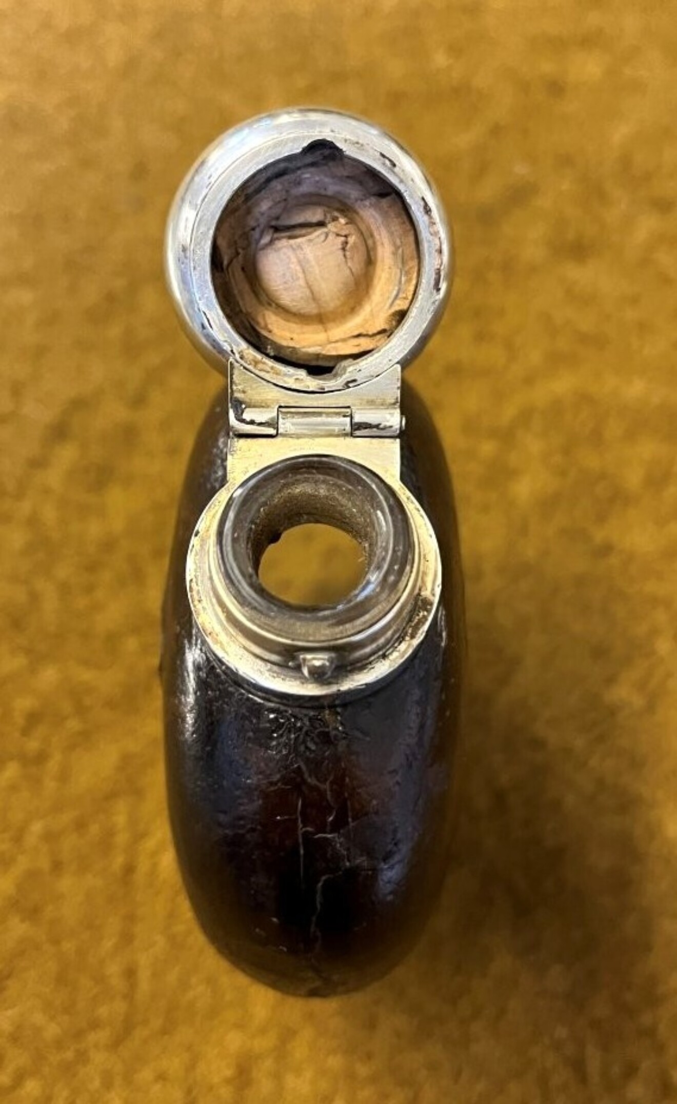 Antique Silver Plated Leather Bound Spirit Flask by Mappin Brothers London