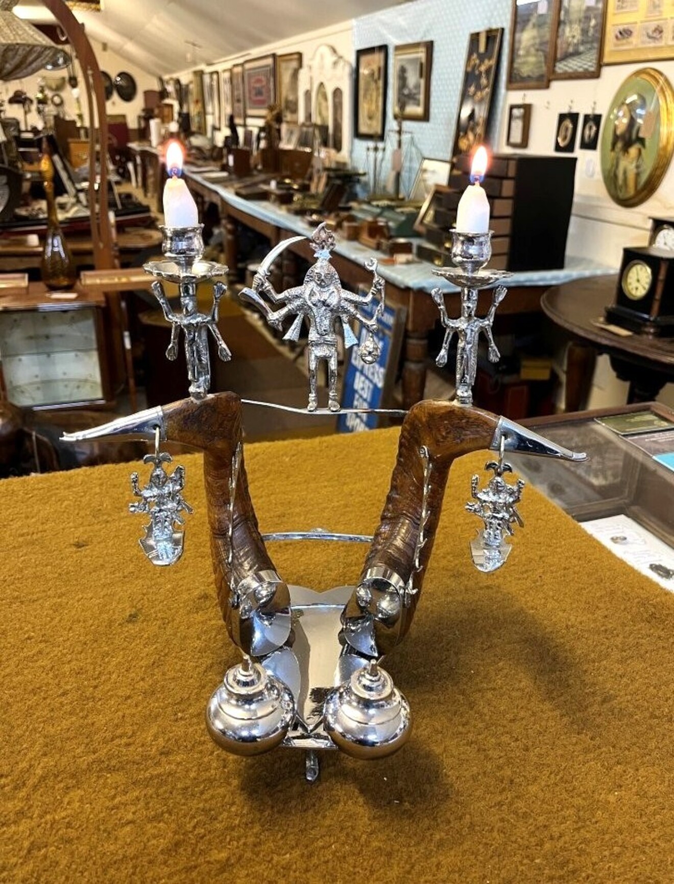 Vintage Anglo Indian Ram Horn Inkwell / Pen Rest