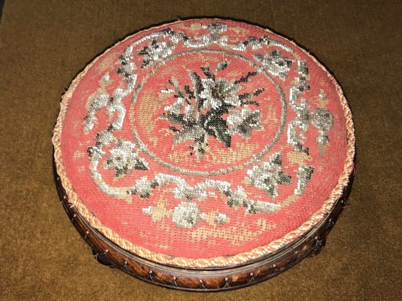 Victorian Mahogany Beadwork Footstool