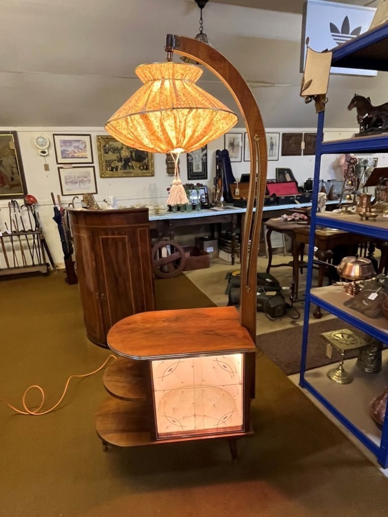 Mid Century Walnut Cocktail Cabinet / Floor Light by Wilhelm Krechlok Kg