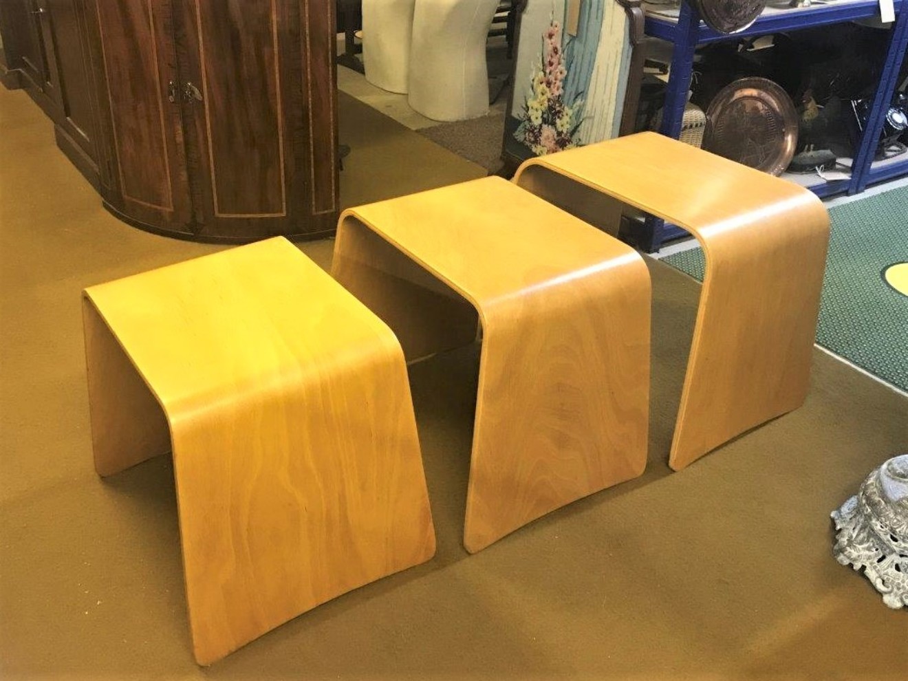 Mid Century Modern Bentwood Nest of Three Lamp / Wine Tables