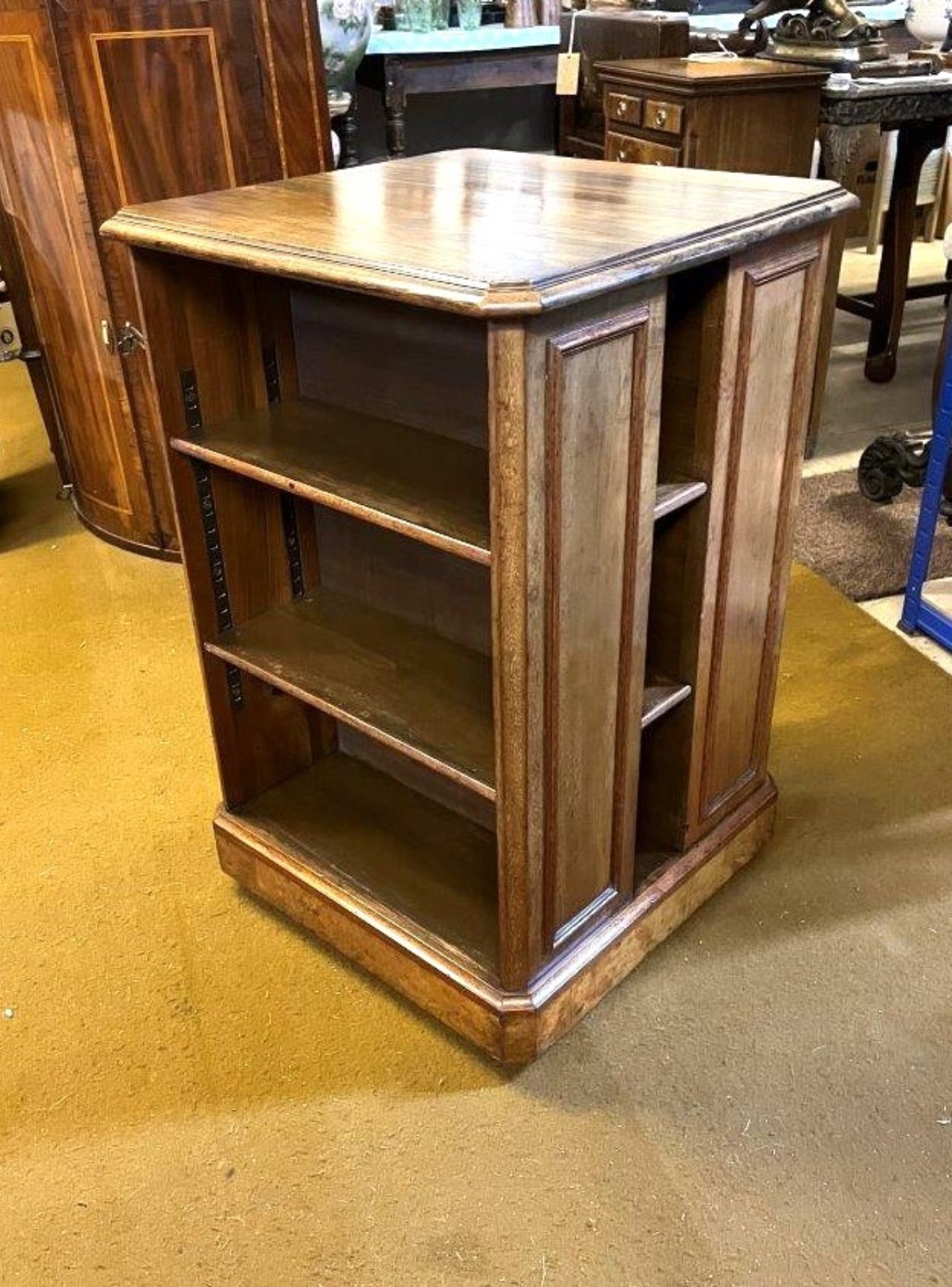 Antique Walnut Revolving Bookcase with Adjustable Shelves