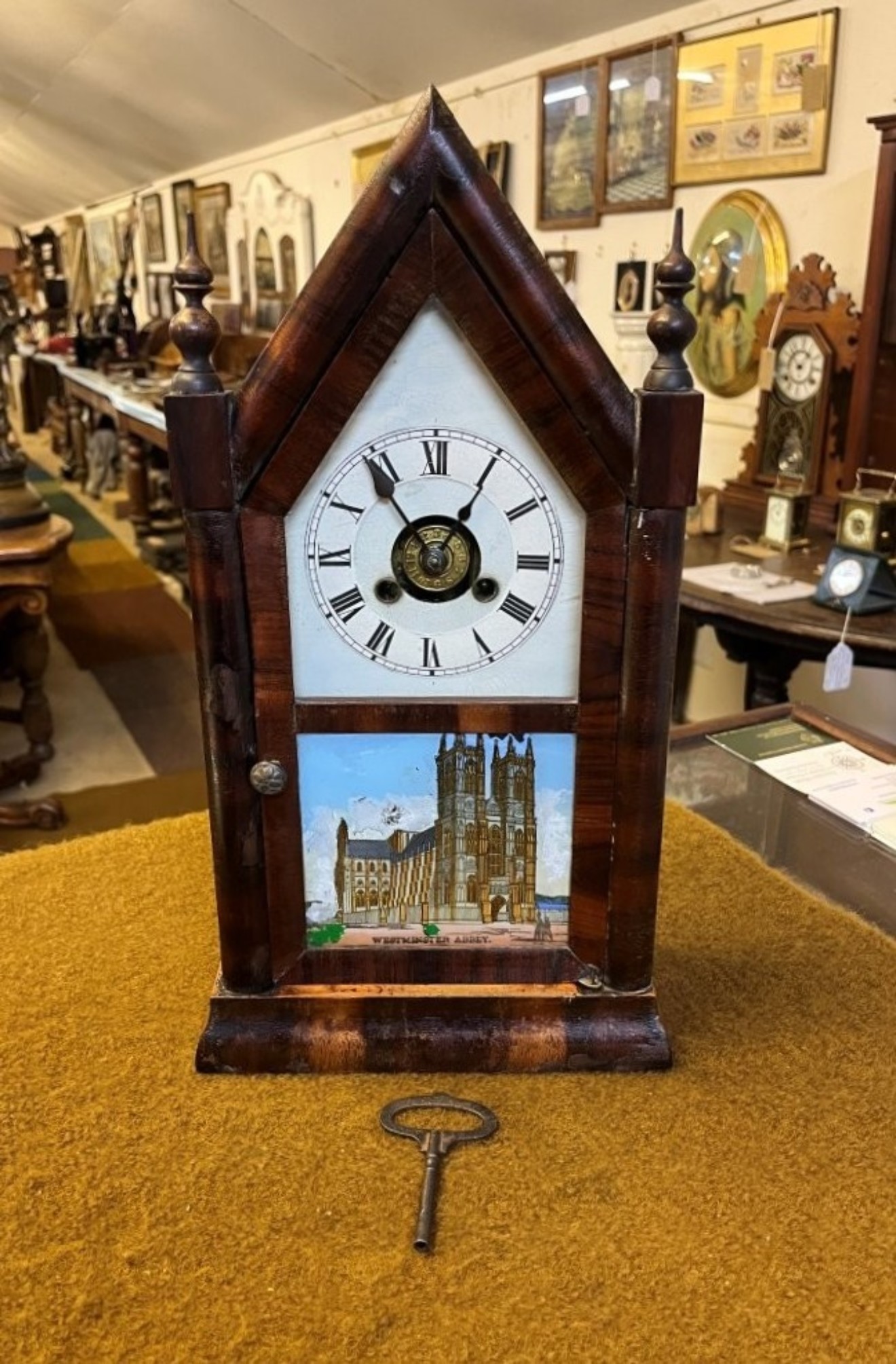 Victorian Sharp Gothic Steeple Mantel Clock with Alarm by Jerome & Co New Haven USA