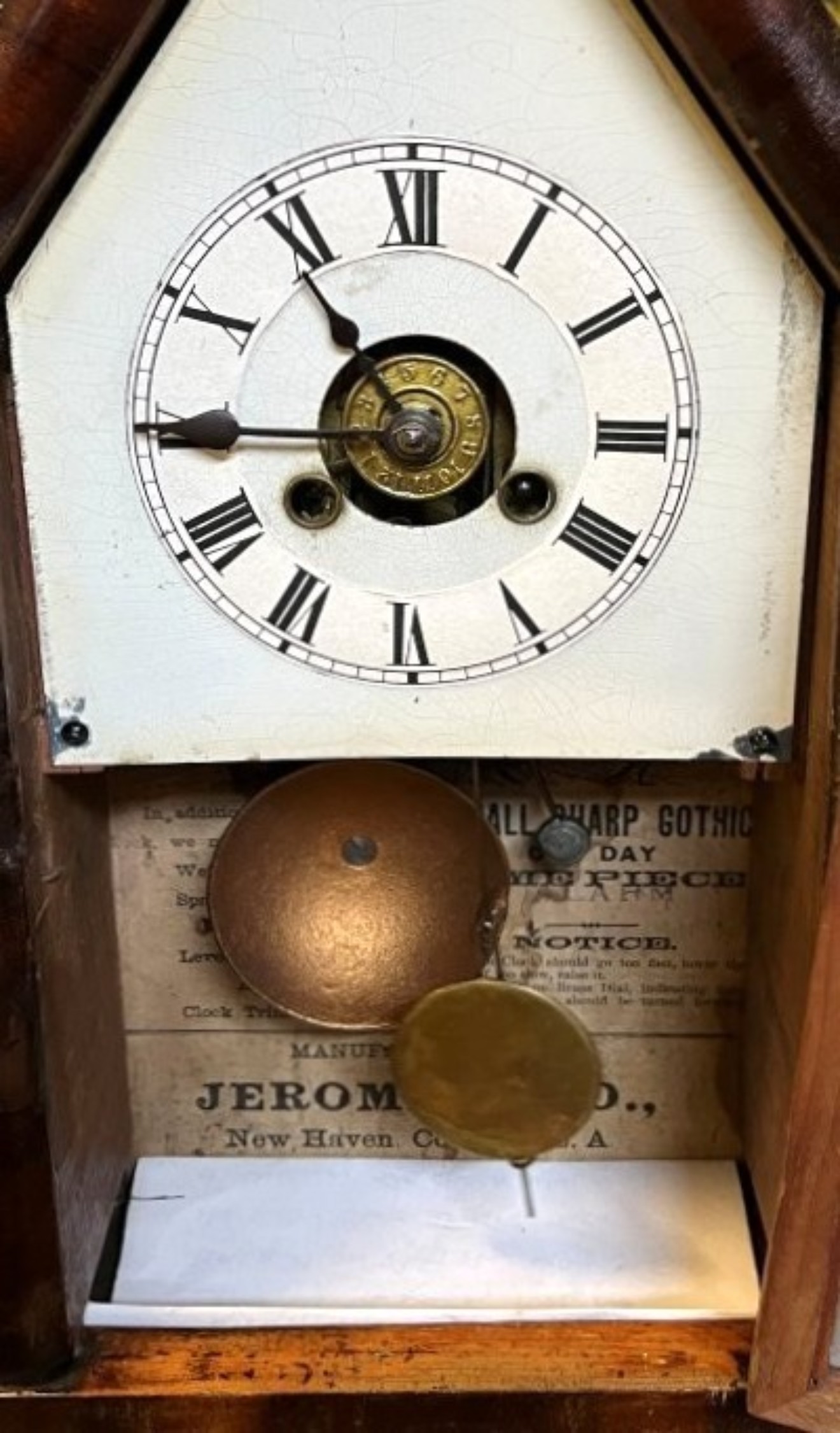 Victorian Sharp Gothic Steeple Mantel Clock with Alarm by Jerome & Co New Haven USA