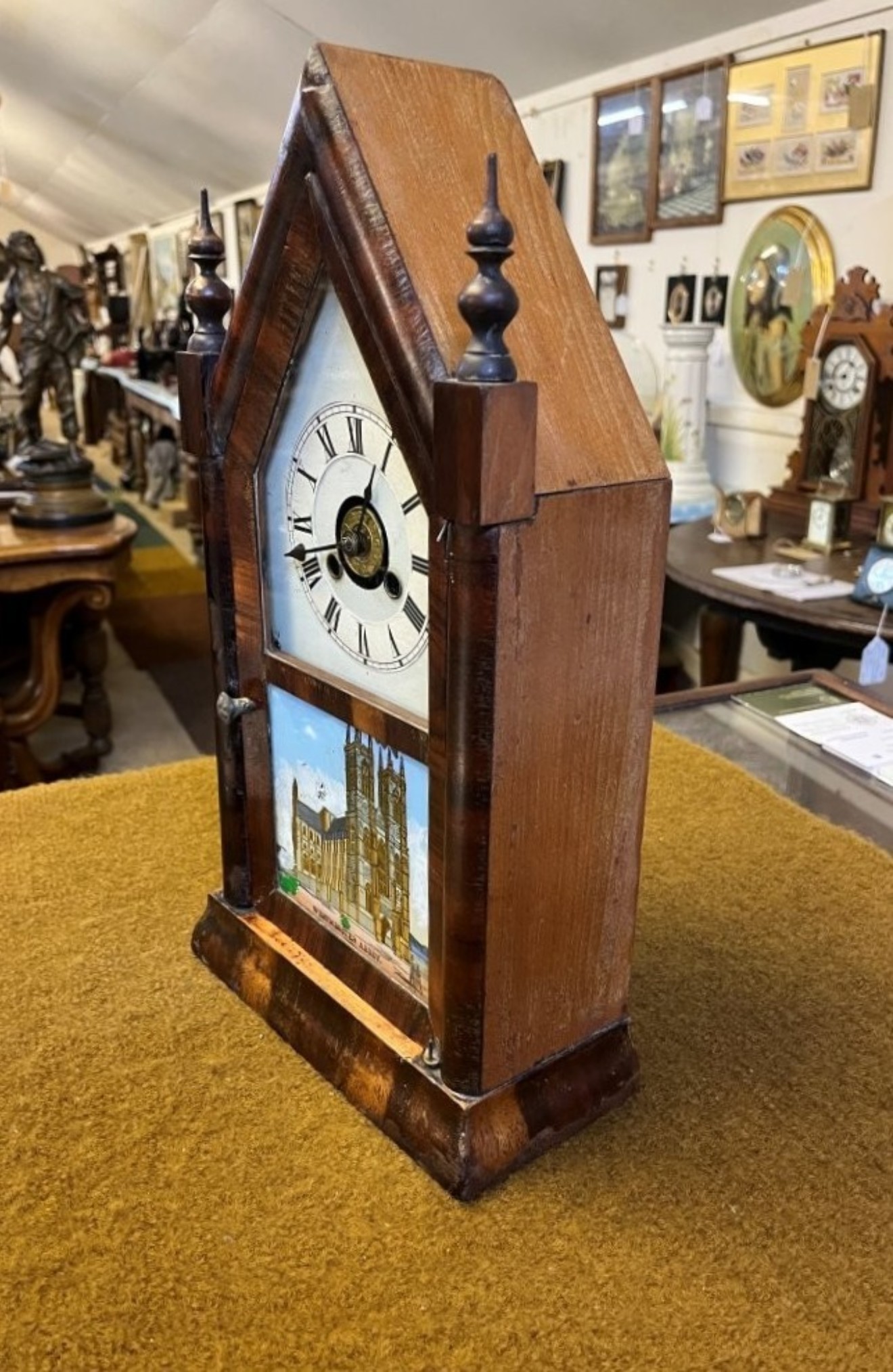 Victorian Sharp Gothic Steeple Mantel Clock with Alarm by Jerome & Co New Haven USA