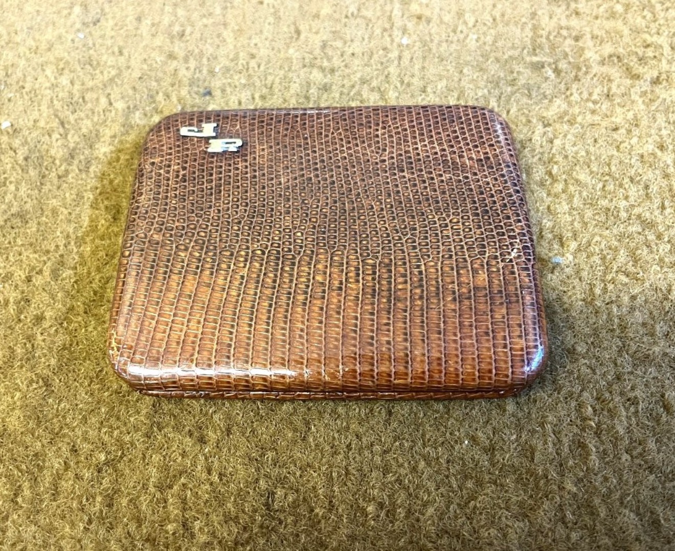 Vintage Leather Faux Snakeskin Card Case Monogramed JR