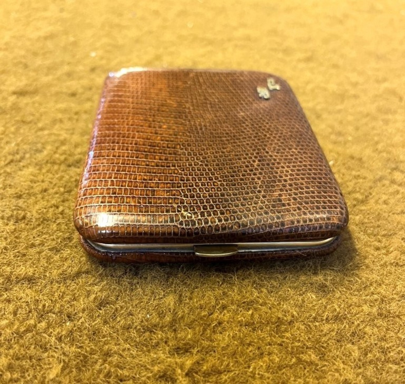 Vintage Leather Faux Snakeskin Card Case Monogramed JR