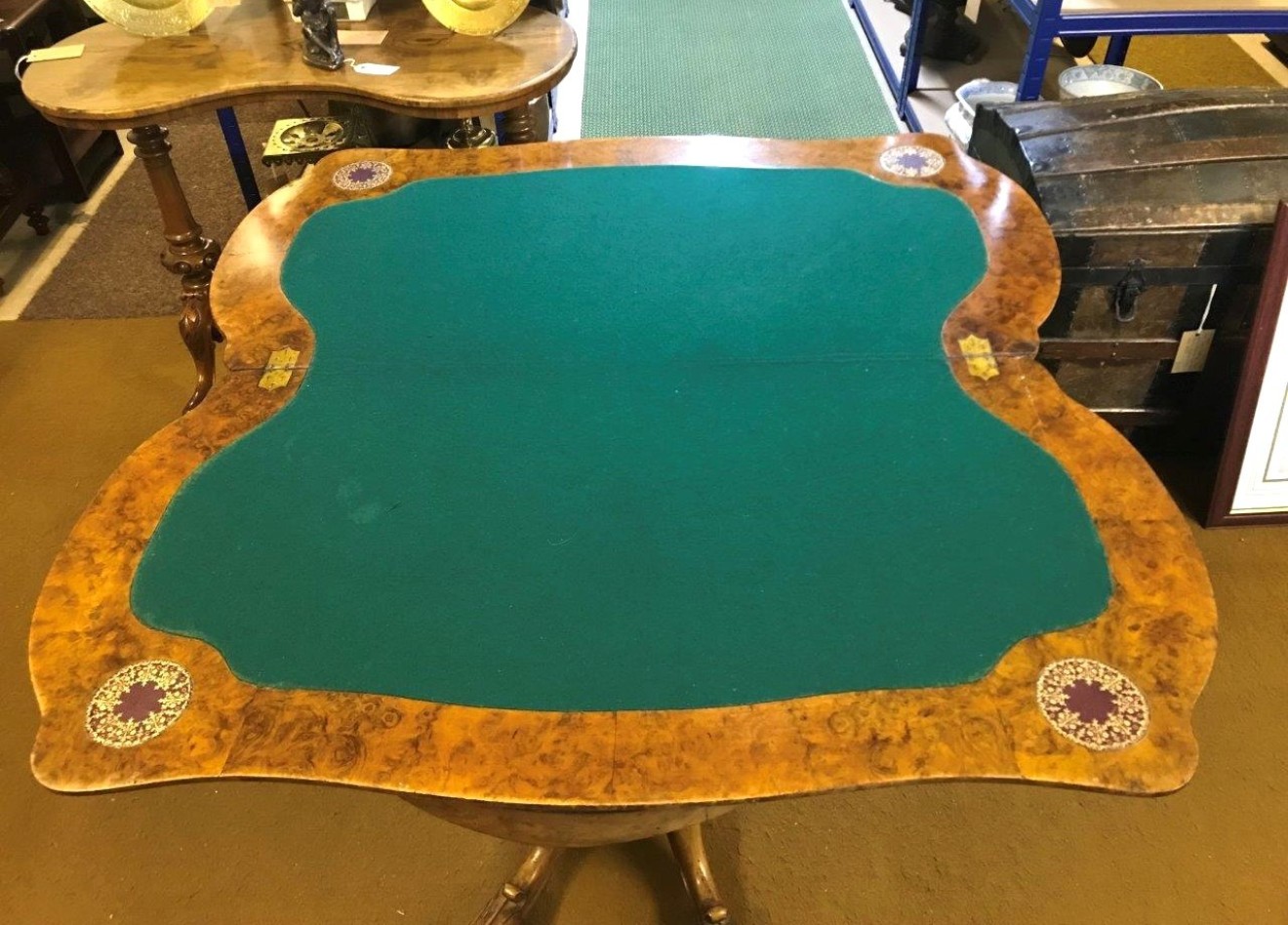Late Victorian Walnut Folding Cradle Base Gaming Table