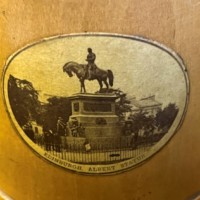 Antique Mauchline Ware Penny Bank "Edinburgh, Albert Statue"