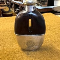 Antique Silver Plated Leather Bound Spirit Flask by Mappin Brothers London