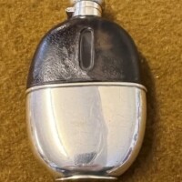 Antique Silver Plated Leather Bound Spirit Flask by Mappin Brothers London