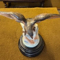 Vintage Cold Painted Cast Brass Eagle Figure On Heavy Ceramic Base