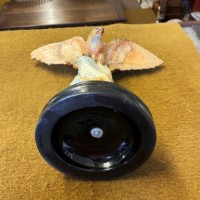 Vintage Cold Painted Cast Brass Eagle Figure On Heavy Ceramic Base
