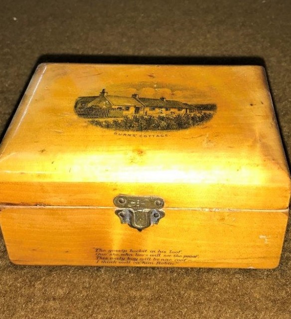 Victorian Mauchline Ware Stamp Box “Burns Cottage”