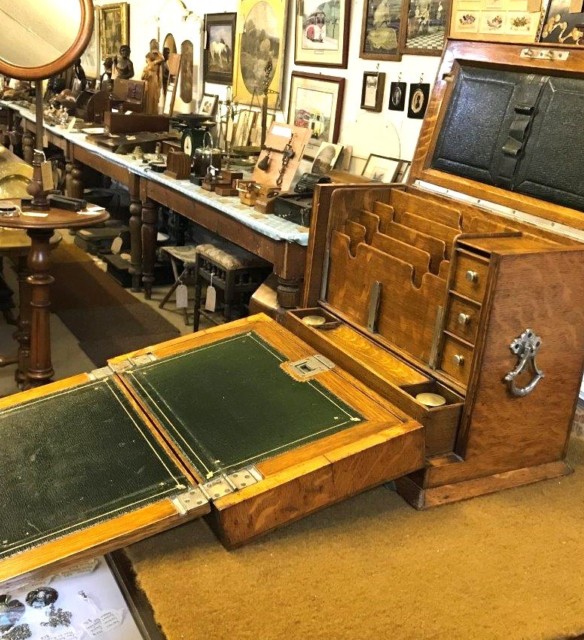 Edwardian Honey Oak Stationery Cabinet / Writing Slope