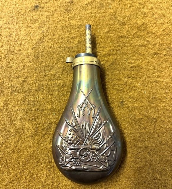 Antique Embossed Copper / Brass Shot Flask