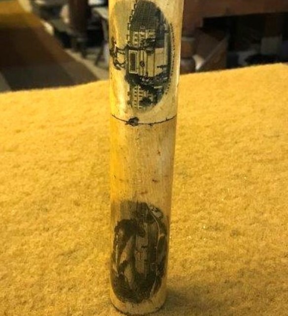 Antique Mauchline Ware Cylinder Needle Box with Transfers of Edinburgh Castle from Princess Street and Albert Memorial Edinburgh