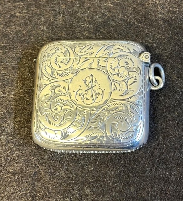 Antique Sterling Silver Vesta Case Engraved with Paisley Pattern and Monogram AS
