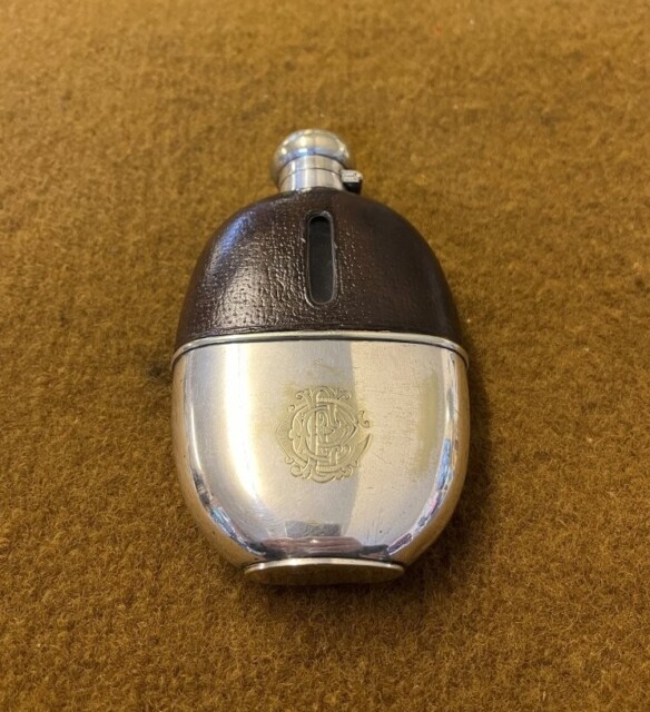 Antique Silver Plated Leather Bound Spirit Flask by Mappin Brothers London