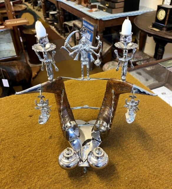 Vintage Anglo Indian Ram Horn Inkwell / Pen Rest