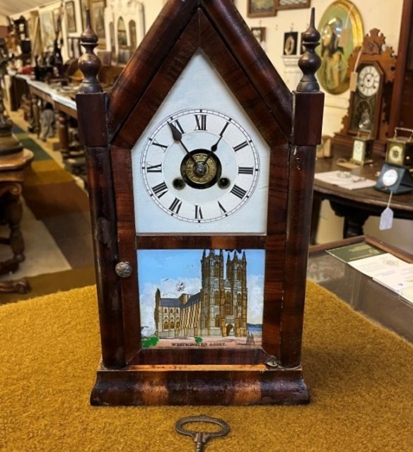 Victorian Sharp Gothic Steeple Mantel Clock with Alarm by Jerome & Co New Haven USA