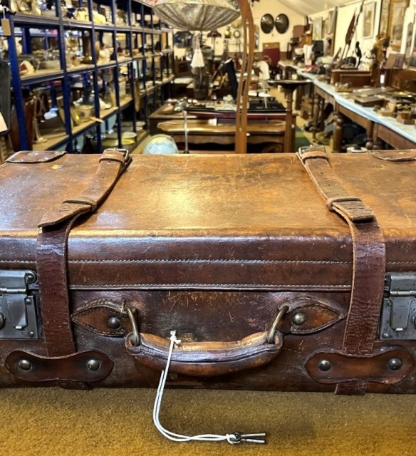 Vintage Leather Suitcase with Retaining Straps